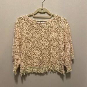 Patterson J Kincaid sheer short ladies blouse with fringe ivory color. Adorable